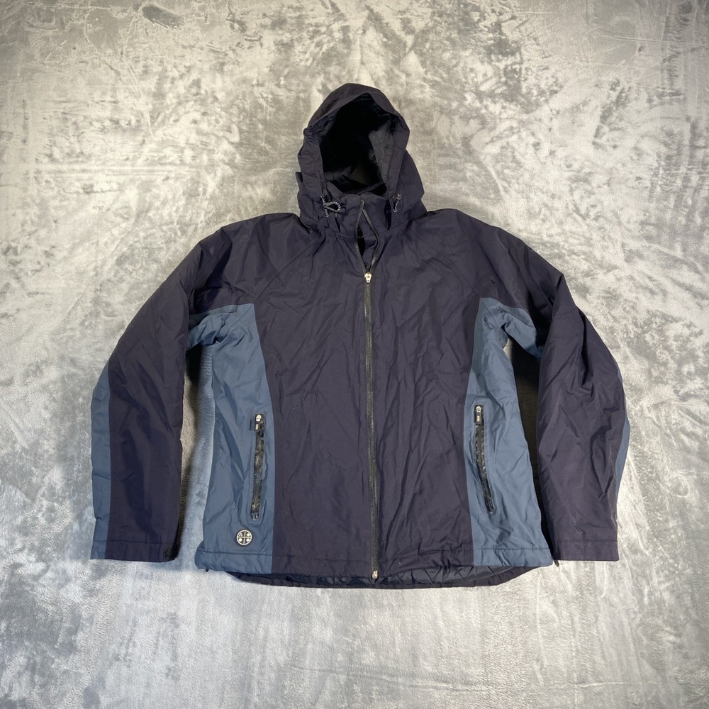 Lands‎ End Coat Women's Small Blue Two Tone Lined Hooded Removable Hood